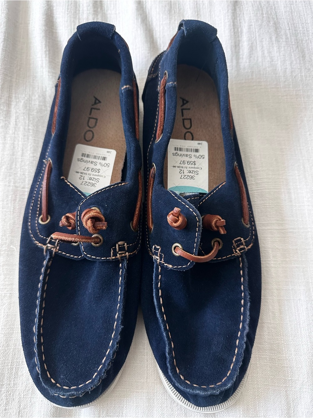 ALDO Navy Suede Boat Shoes with Brown Leather Laces